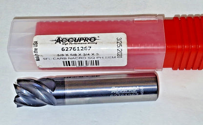 Accupro Solid Carbide Square End Mill Single End 5/8" 3/4" LOC 62761267