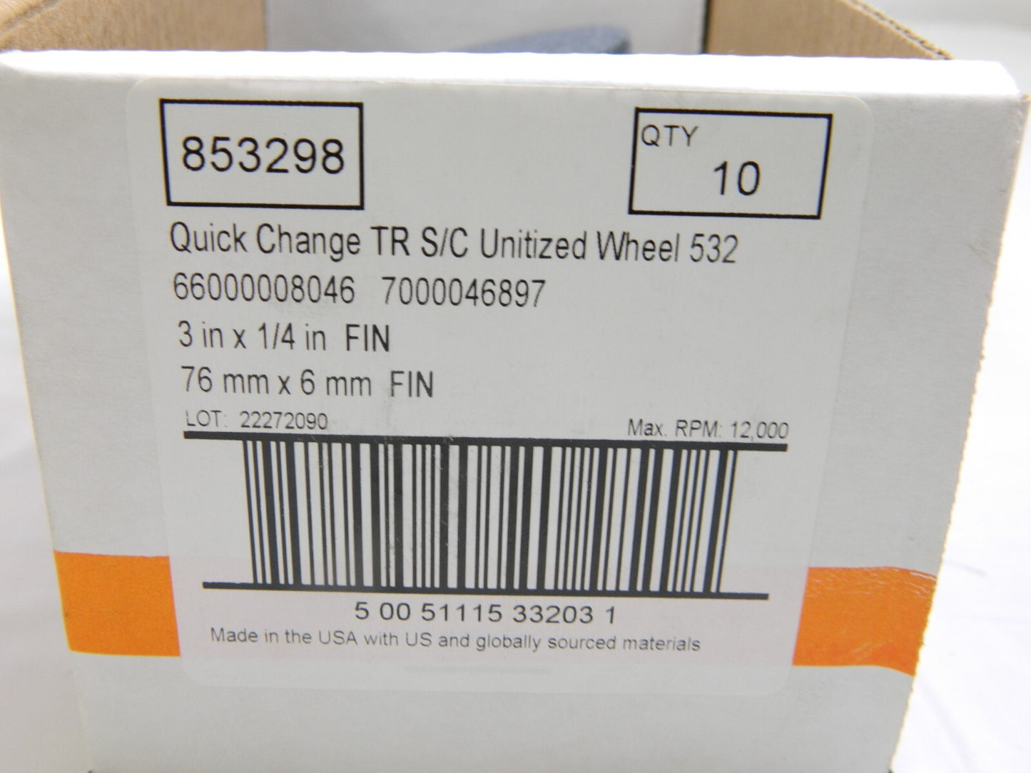 Standard Abrasives 3" x 1/4" FIN Quick Change Wheel Qty 10 853298