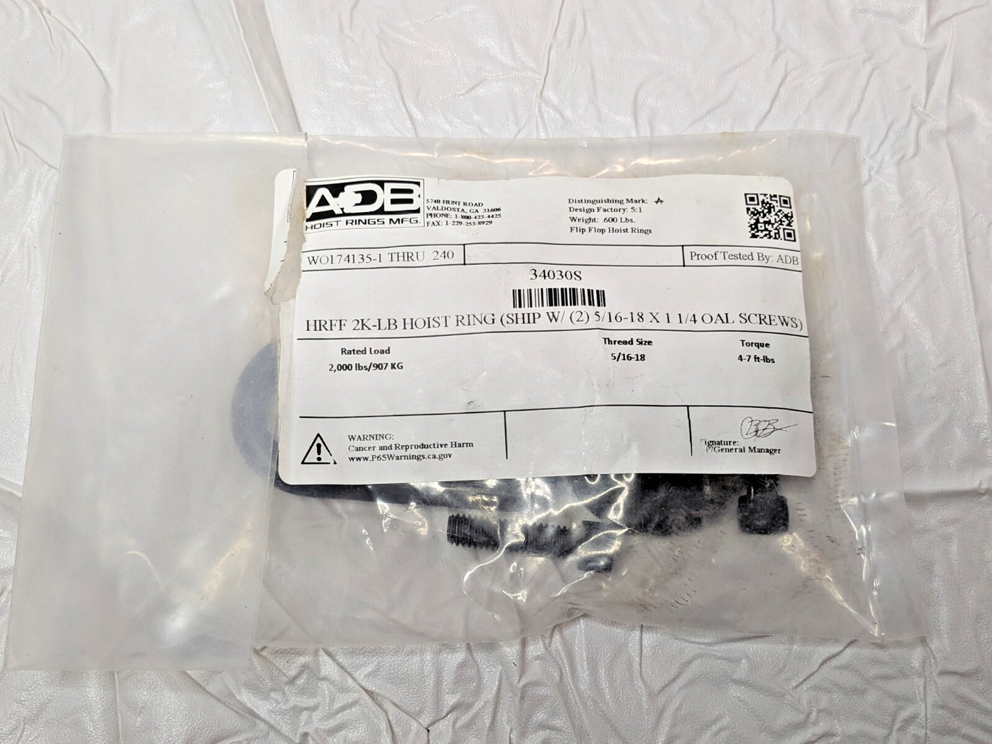 ADB Hoist Rings Flip-Flop Hoist Ring Screw-On 5/16"-18 2000 Lb Capacity 34030S