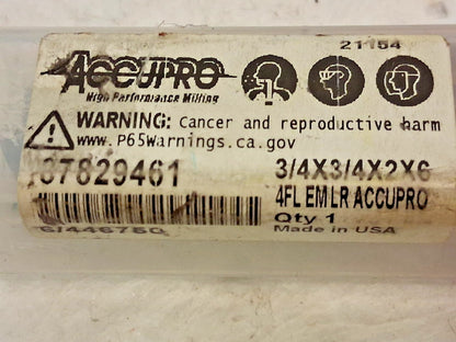 Accupro Carbide Square End Mill 4FL 3/4" Dia 2" LOC 87829461
