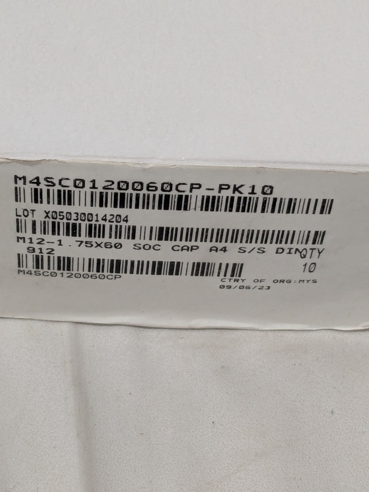 Hex Socket Cap Screw: M12x1.75, 60.00 mm LUH Qty 10 SCXX212060-010BX