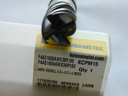 KENNAMETAL Corner Radius End Mill 0.63" Dia 0.9449" LOC 0.0394" Radius 4 Fl carb