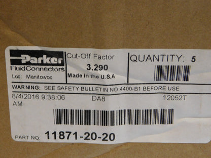 Parker Hydraulic Elbow Hose Fitting 67-1/2º 1.25 Code 61 Flange11871-20-20 USA