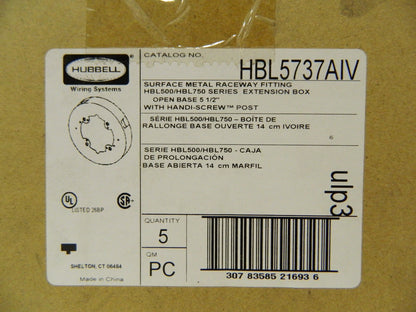 Hubbell 5-1/2" Wide x 1.02" High Round Raceway Qty 5 HBL5737AIV