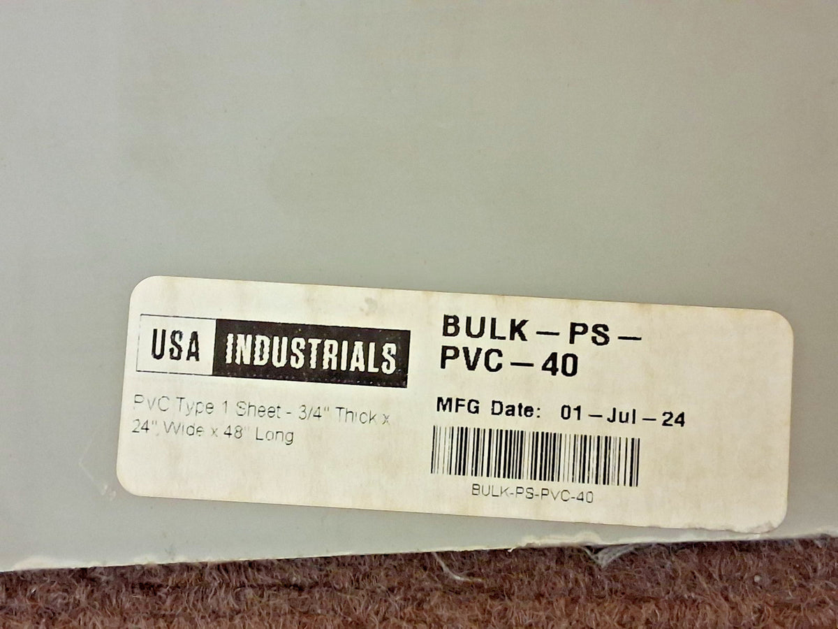 Pro PVC Plastic Sheet 3/4" Thick x 24" Wide x 4ft Long Gray BULK-PS-PVC-40
