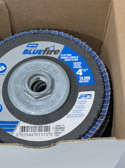 Norton Flap Disc: 4-1/2" Dia, 60 Grit, ZA, Type 29, Box of 12 66254461170