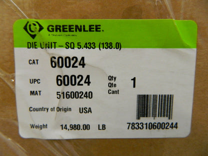 Greenlee Square Die 138mm Hole Length x 138mm Hole Width 60024