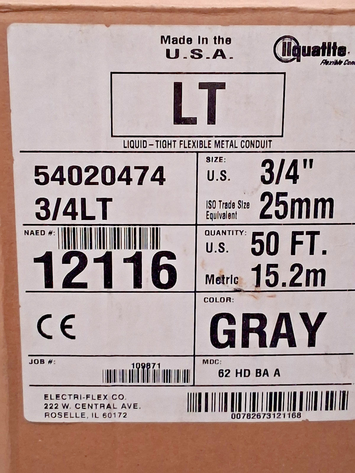 LIQUATITE Flexible Liquidtight Conduit 3/4" Trade Size 50FT Long 54020474