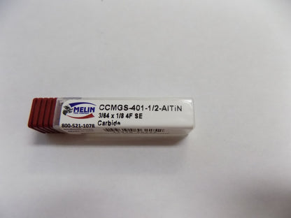 Melin End Mill 2/64" x 1/8" x 1-1/2" 4FL AlTiN Carbide QTY 4 CCMG