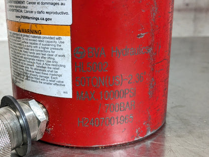 BVA Low Profile Hydraulic Cylinder 50 Ton Capacity HL5002 Parts / Repair