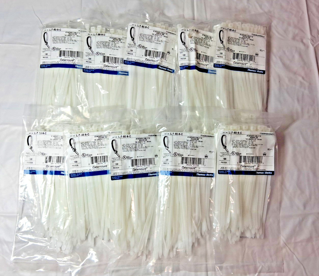 Thomas&Betts Natural Nylon Cable Tie 7.5" 50 LB  QTY 1000 L-7-50-9-C