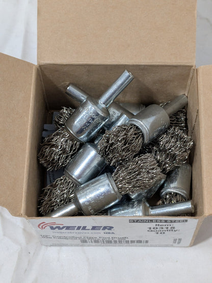 WEILER End Brush: 1/2" Dia, Stainless Steel, Crimped Wire Qty 10 10315