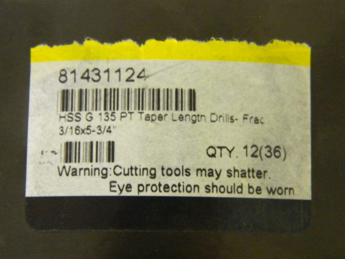 Interstate Taper Length Drill Bit 3/16" x 3-3/8" HSS Qty. 12 81431124