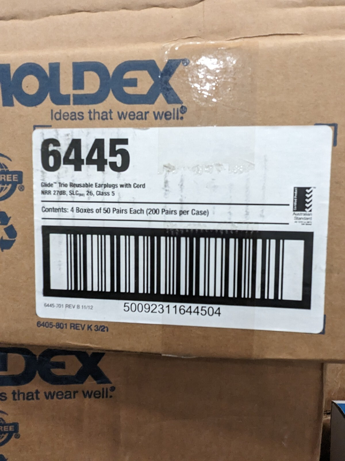 MOLDEX Earplugs 27 dB, PVC, Flanged, No Roll, Corded Reusable Box 200 Pairs 6445