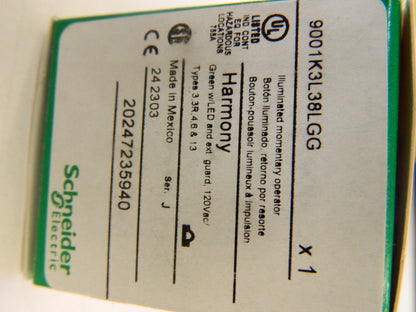 SCHNEIDER ELECTRIC Push-Button Switch: 30 mm Mounting Hole Dia 9001K3L38LGG