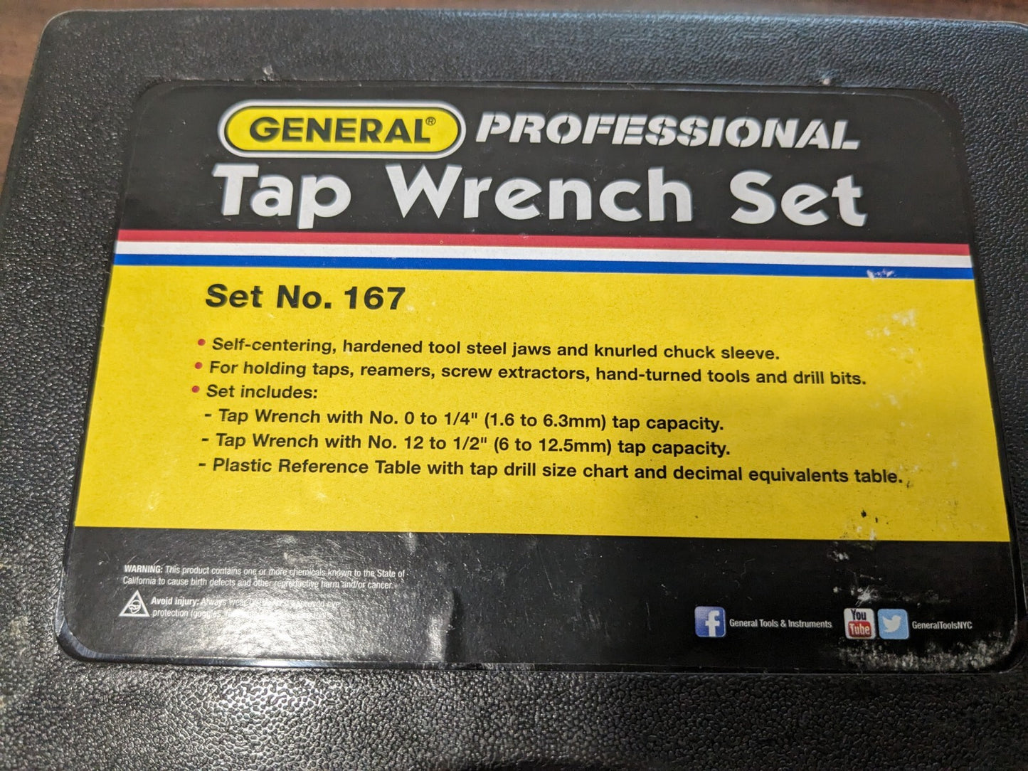 GENERAL #0 to 1/2" Tap Compatibility, T-Handle, Tap Wrench INCOMPLETE Set 167