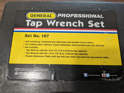 GENERAL #0 to 1/2" Tap Compatibility, T-Handle, Tap Wrench INCOMPLETE Set 167