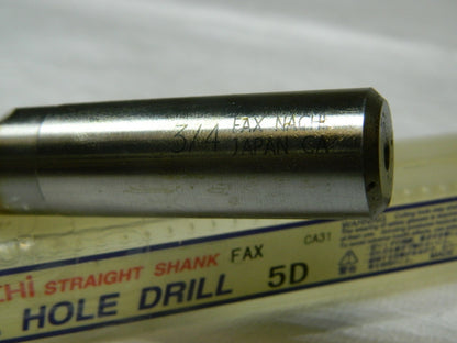 Nachi SG Coated Drill 3/4" Oil Hole 5° Straight Shank Fax Powder Metal L759