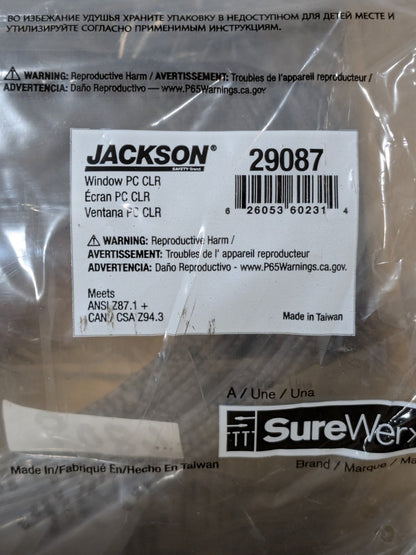 Jackson Face Shield Replacement Window 8" High, 0.06" Thick, F20 Qty 12 29087