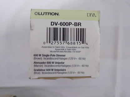 Lutron DV-600P-BR Diva 600W Incandescent / Halogen Single Pole Dimmer Brown