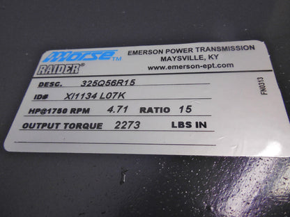 Morse Raider 325Q56R15 15:1 Right Output Single Reduction Gear Reducer USA
