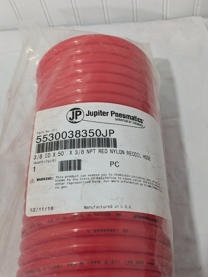 JP Coiled & Self Storing Hose: 3/8" ID, 50' L, Male Swivel x Male Swivel