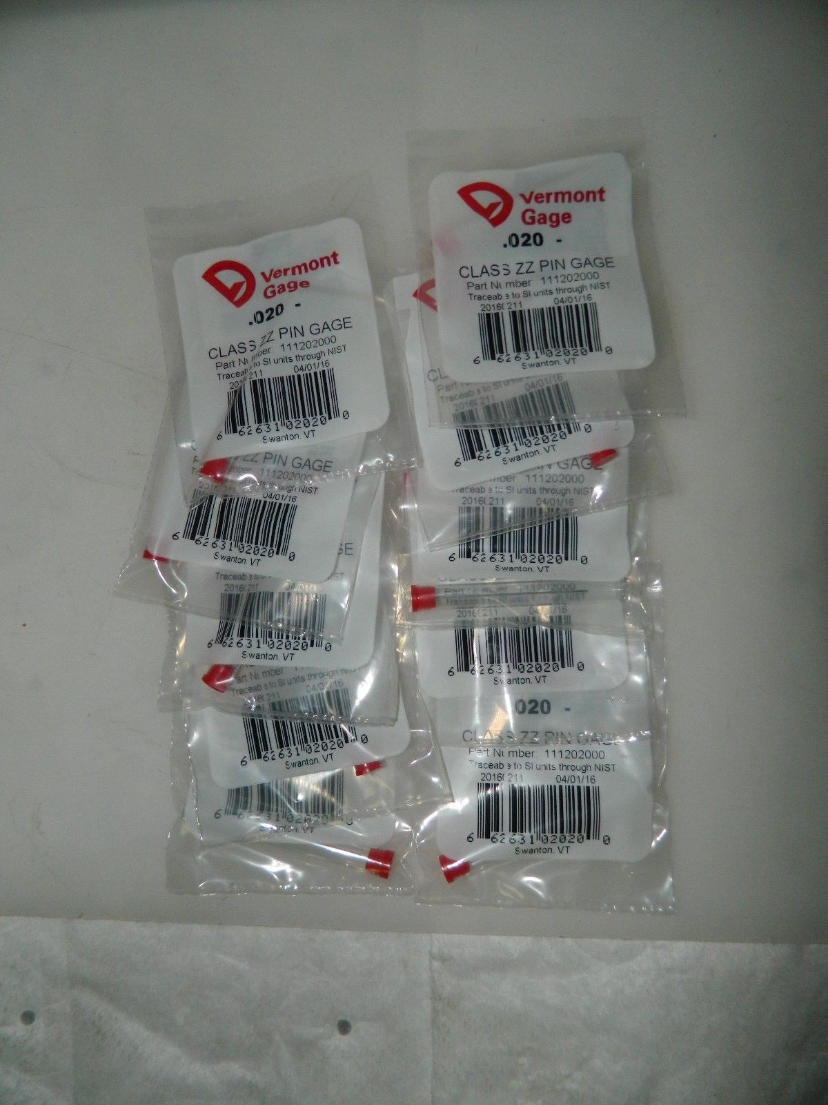 Vermont Gage 0.02" Diameter Class ZZ Minus Plug and Pin Gage 10 Pack 111202