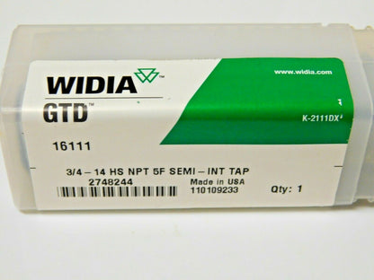 Widia GTD Interrupted Thread Pipe Tap HSS 3/4-14 NPT 5FL 16111