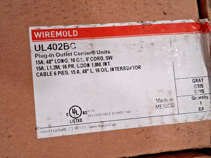 Wiremold Power Outlet Strip 16 Outlets 120 Volts 15 Amps 6ft Cord UL402BC