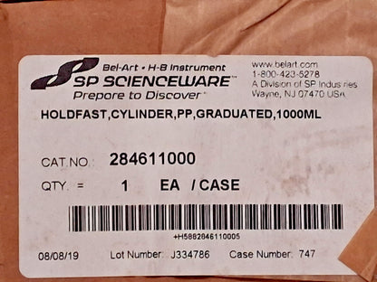 Bel-Art Polypropylene Graduated Cylinder 1000mL Cap 10.00mL Grad 284611000