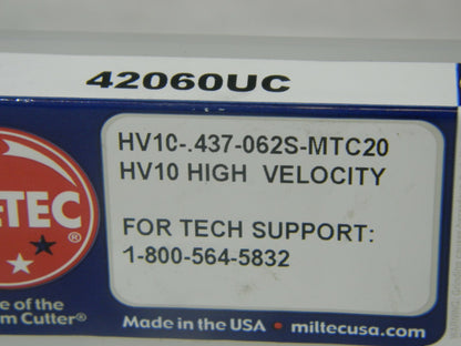 MilTec Carbide Milling Insert 0.62"R x 7/16"W HV10-.437-062S-MTC20 Qty
