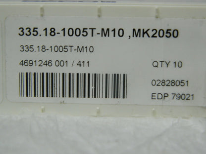 Seco Carbide Milling Inserts 335.18-1005T-M10 Grade MK2050 Qty 10 79021