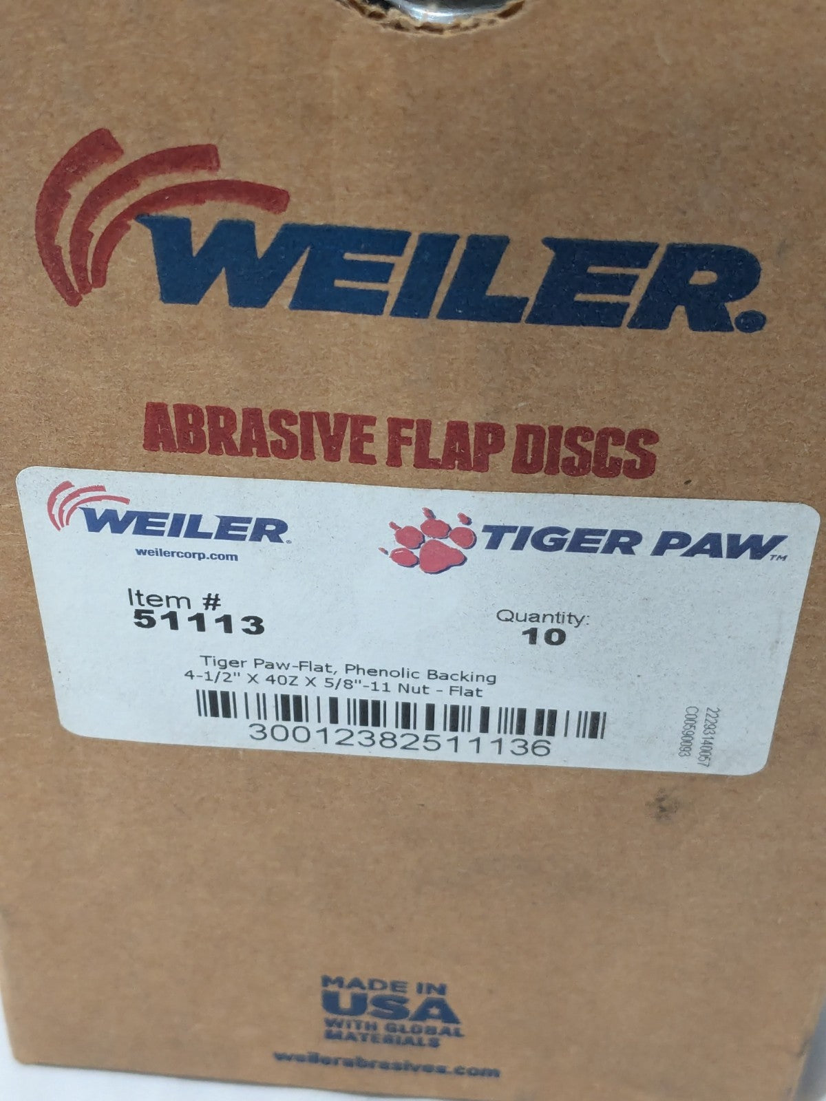 Weiler Flap Disc: 4-1/2" Dia, Zirconia Alumina, Type 27 Qty 10 51113