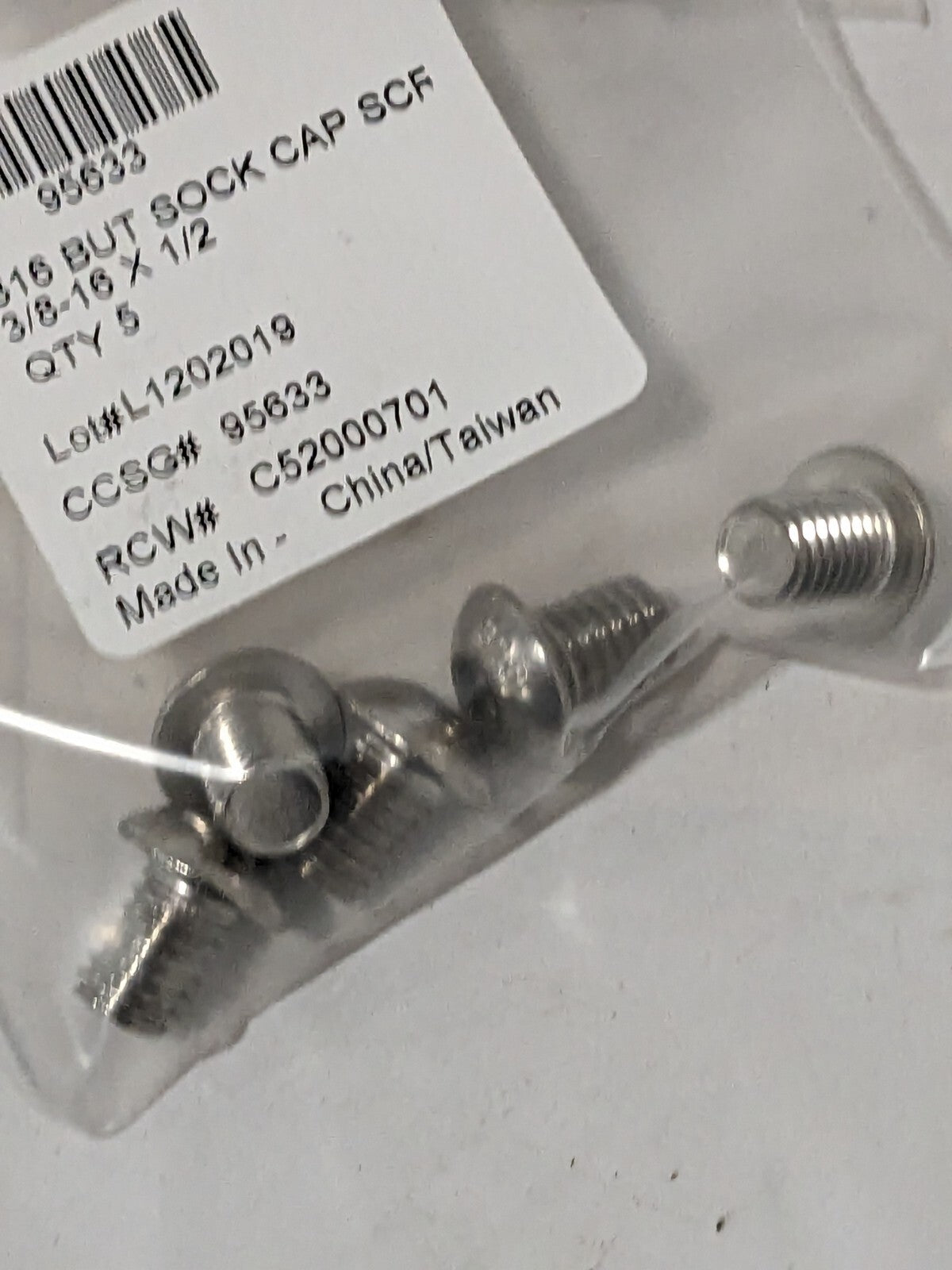 Button Socket Cap Screw: 3/8-16, 1/2" Length Under Head Qty. 100 95633