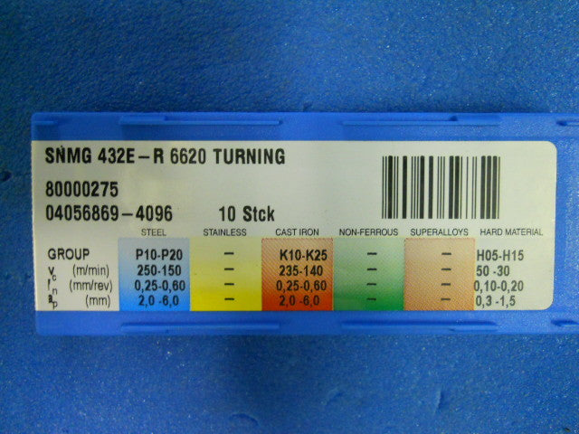 Swarf SNMG432E R-6620 Carbide Turning Insert Qty. 10