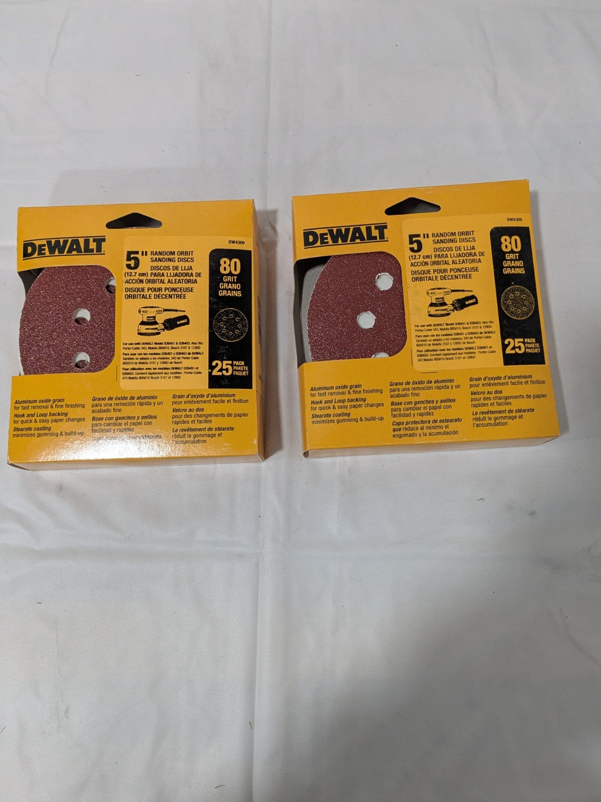 DEWALT Hook & Loop Disc: 5" Dia, 80 Grit, Coated, Aluminum Oxide Qty 50 DW4309