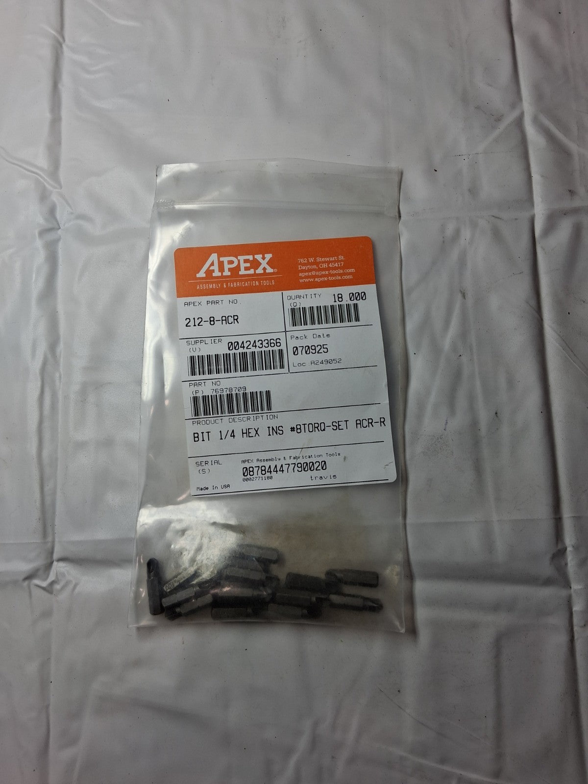 Apex Screwdriver Insert 8mm point Bits QTY 18 1/4" Drive 1-1/4" OAL 21