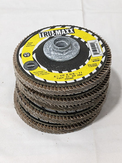 TRU-MAXX Flap Disc: 4-1/2" Dia, 60 Grit, ZA, Type 27 Qty 5 66254443450
