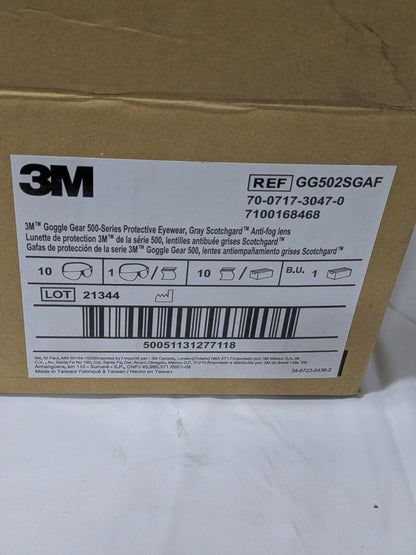 3M Safety Goggles: Gray Lenses, Anti-Fog, ANSI Z87.1-2015 Qty 10 7100168468