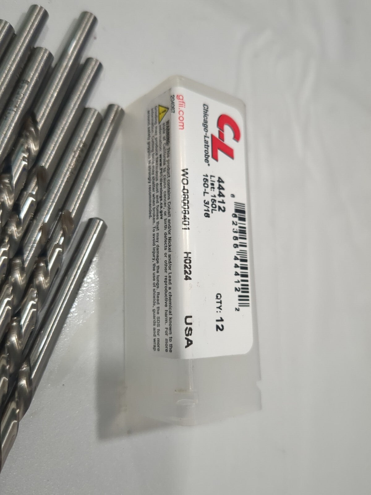 CHICAGO-LATROBE 12pc Jobber Length Drill Bits 3/16"Dia 118 deg HSS 44412