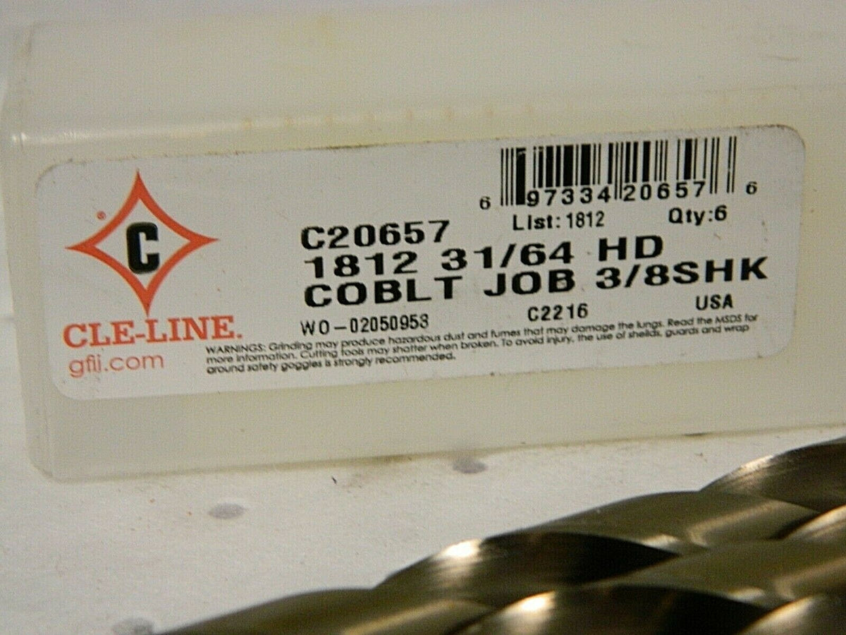 Cle-Line Cobalt Silver Deming & Reduced Shank Drill Bit 31/64" 135° QTY 6 C20657