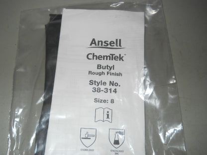 Ansell 38-314 Chemtek Butyl Glove Chemical and Liquid Protection Size 8-10 QTY 1