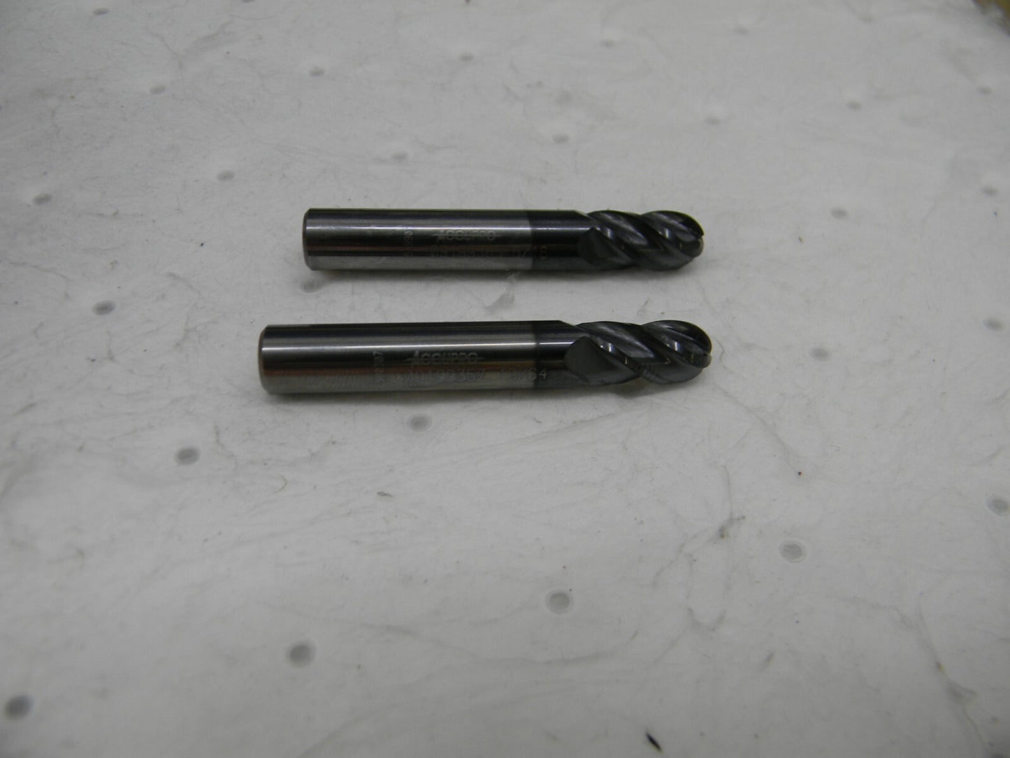 ACCUPRO 5/16 Diam, 1/2 LOC, 4 Flute Solid Carbide Ball End Mill QTY 2 12184795