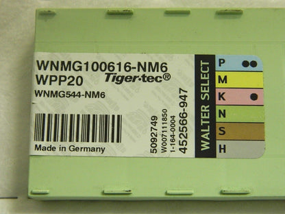 Walter-Valenite Carbide Turning Inserts WNMG100616NM6 Grade WPP20 Qty 10 5092749