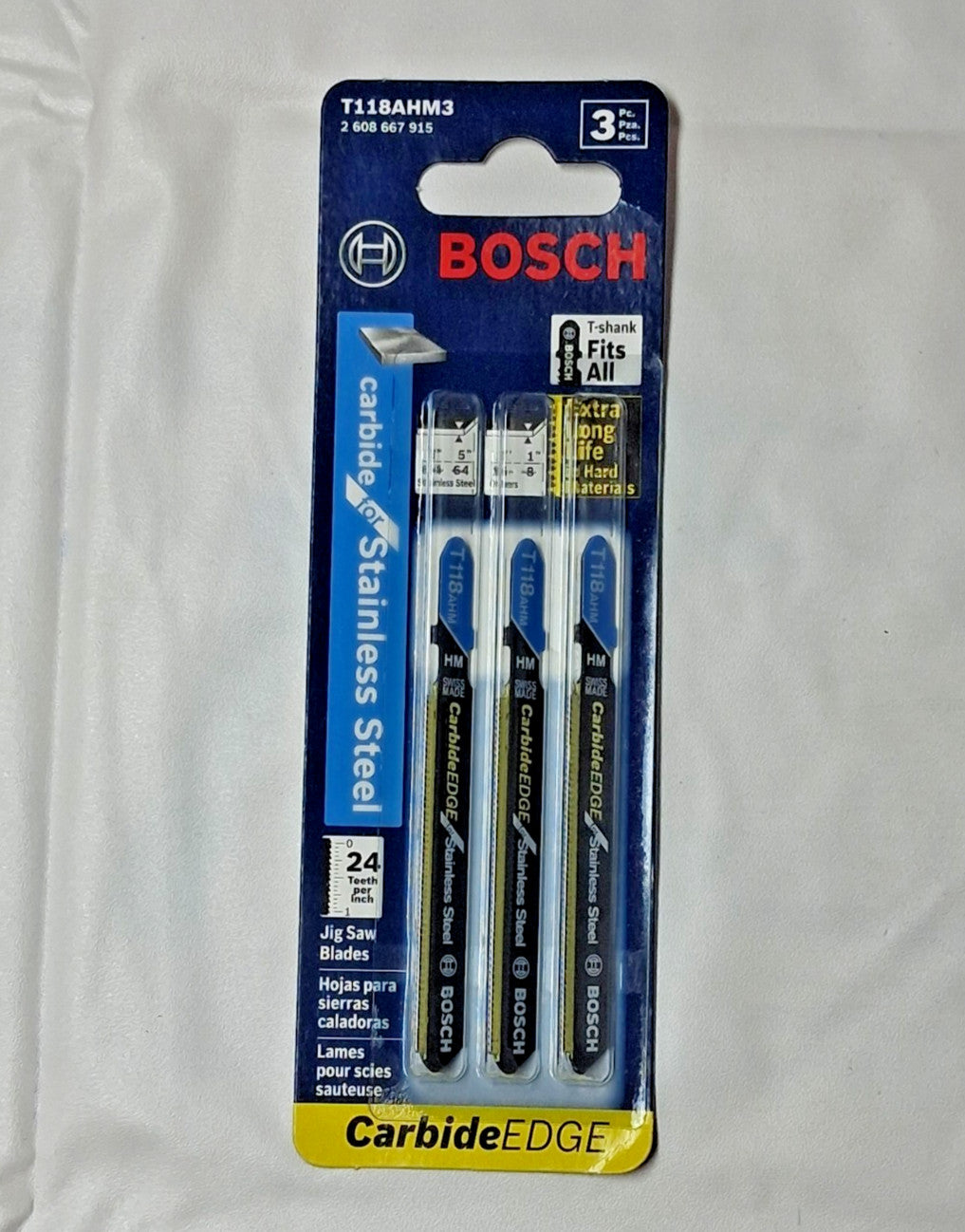 BOSCH Carbide Jigsaw Blades 3-1/4 IN. 24 QTY3 TPI T118AHM1