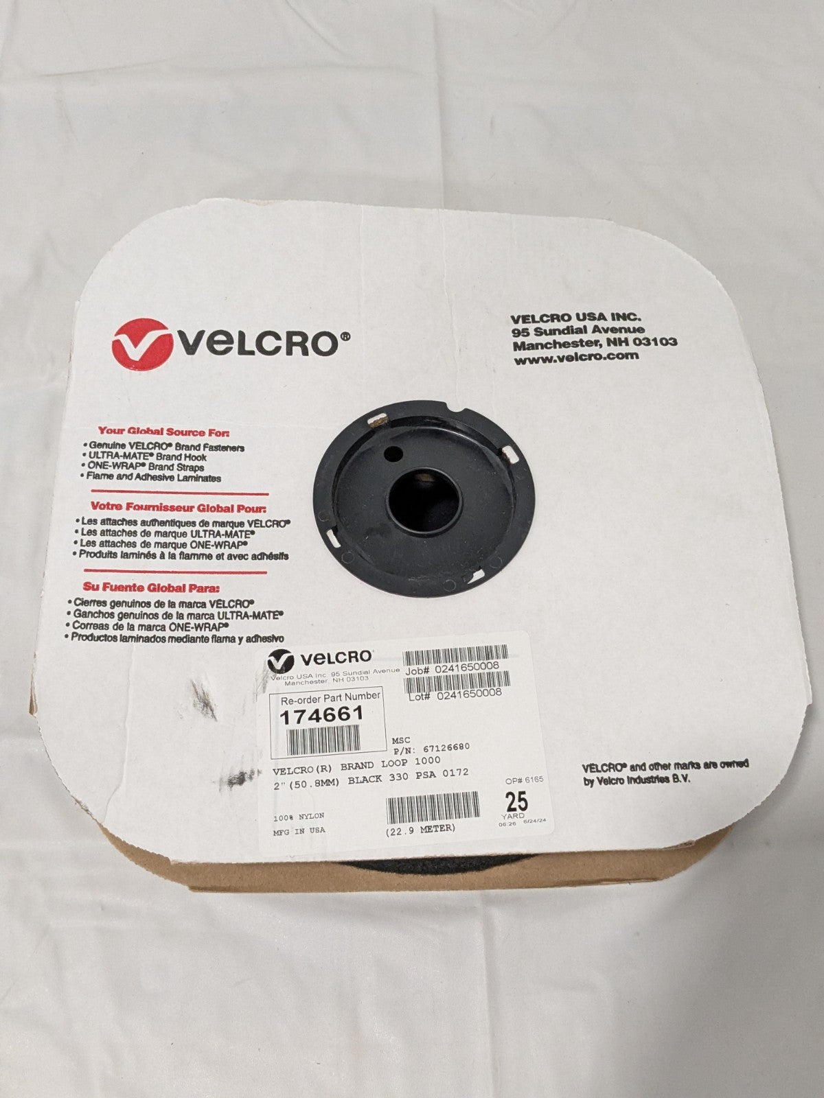 Velcro 2" x 25 Yd Adhesive Backed Loop Roll, Continuous, Black 174661