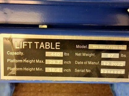 Pro Mobile Hydraulic Lift Table 400lb Capacity 29" Lift Height WS-MH-LFTB2-