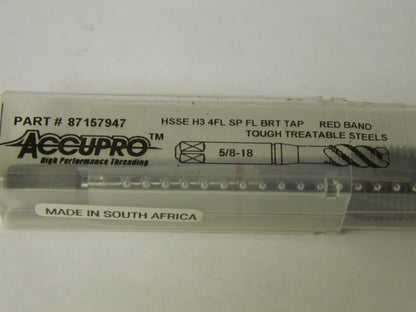 Accupro Spiral Flute Taps 5/8-18" UNF H3 4-Flute HSSe QTY 2  87157947