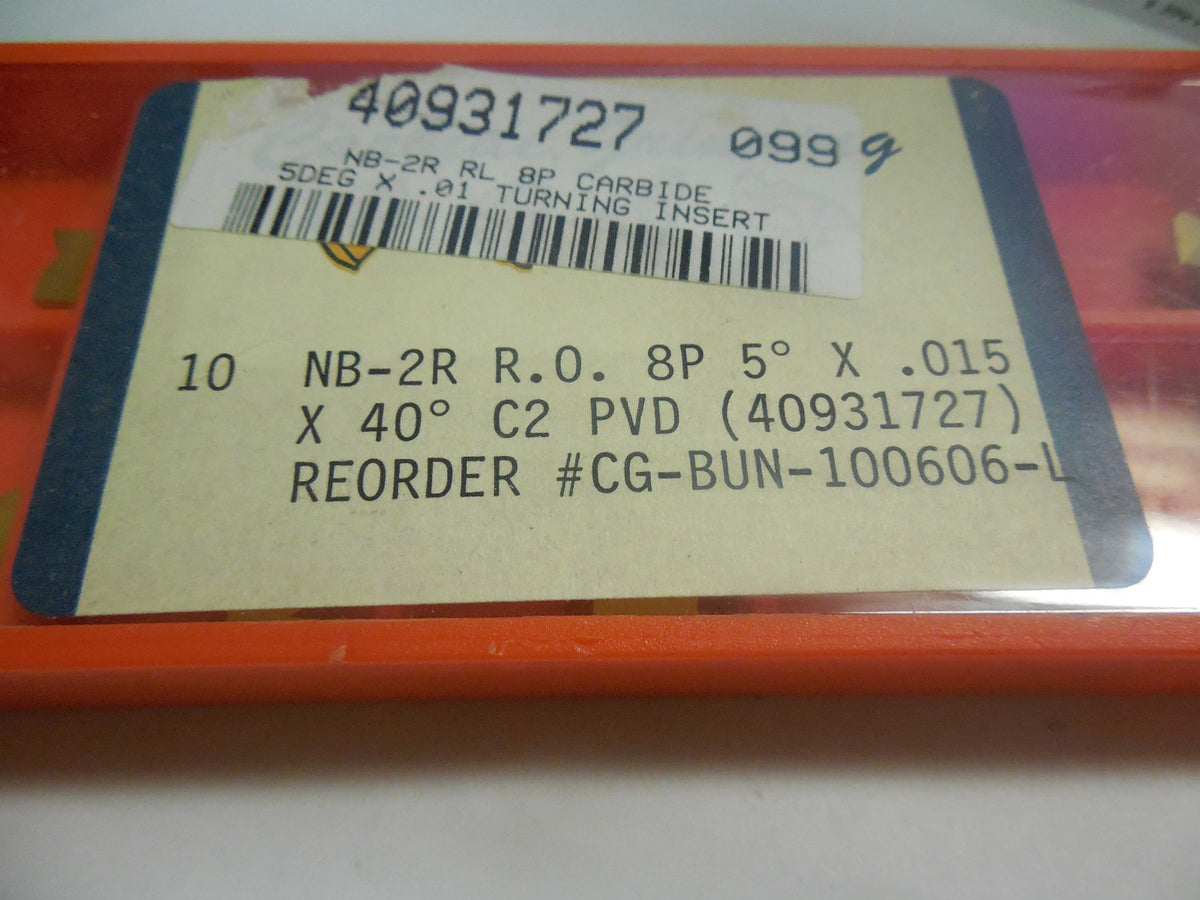 Carbide Grinding Nb-2r Rl 8p 5° x .015 x 40° C2 Pvd Turning Inserts Qty 10