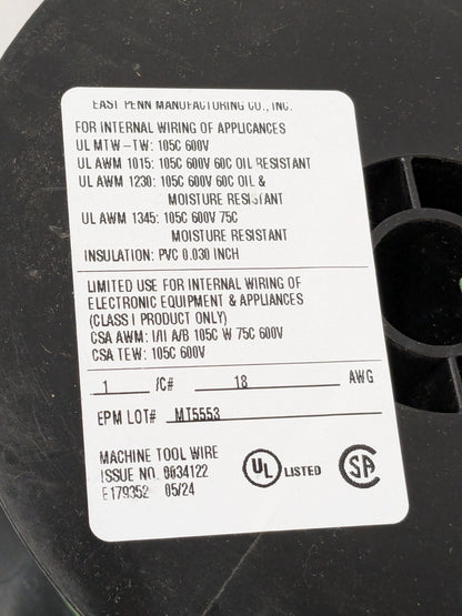 EastPenn Building Wire: 18 AWG, PVC , Stranded Core, 500'L 07511